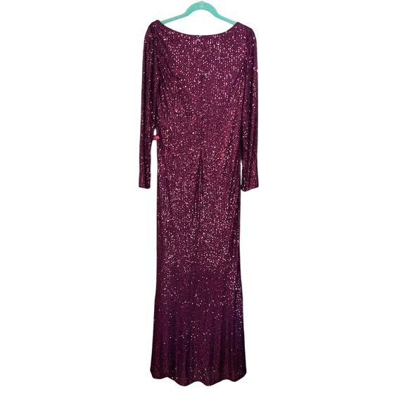 Mac Duggal Size 10 NEW Sequined Faux Wrap Long Sleeve Column Gown 26574 Wine - Picture 5 of 8